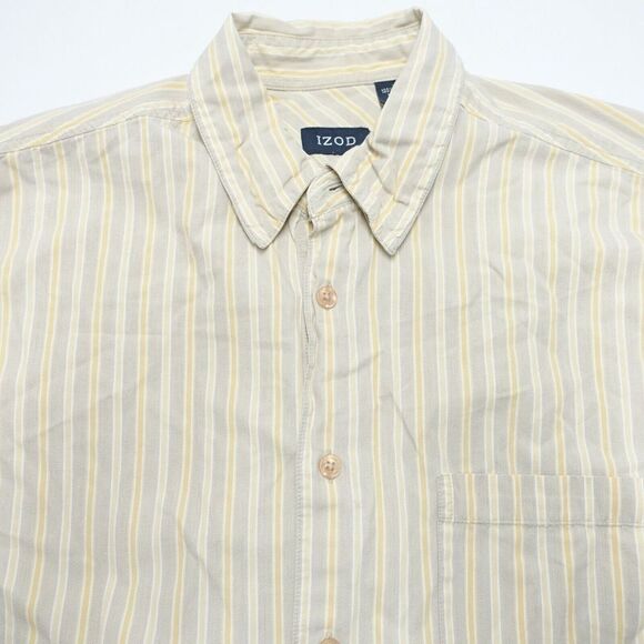 IZOD Shirt Men's Medium Yellow Striped 100% Cotton Long Sleeve Classic Button-Up - Picture 2 of 7